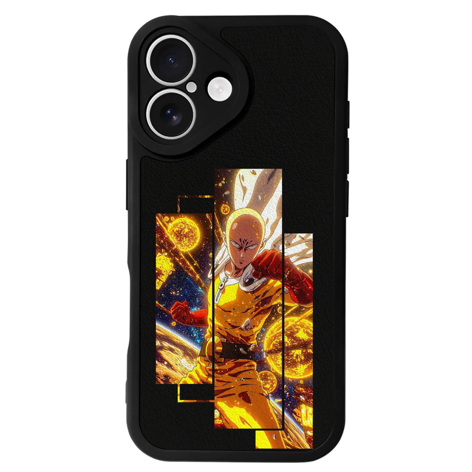 ワンパンマン グッズ サイタマ - IPhone 16シリーズ対応 ・ シリコンスマホケース ・ レザー調 ・ 高精度フィット ・ 耐衝撃 ・ ワイヤレス充電対応 ・ 精密カット